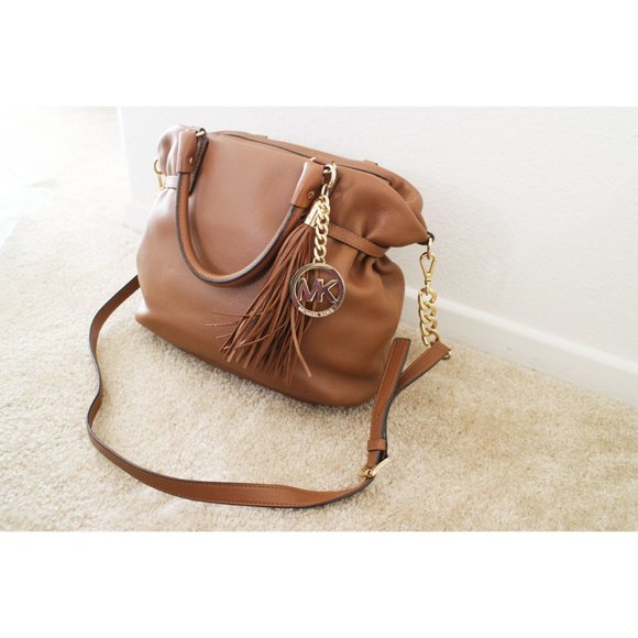 Michael Kors Megan Congac Brown Leather Satchel - Picture 3 of 9